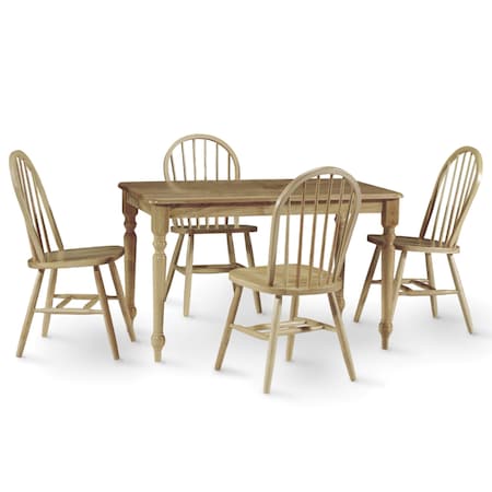 International Concepts Rectangle Table with 4 Chairs, Natural, 30 in W, 48 in L, 29.5 in H, Wood, Natural K01-3048-C212-4